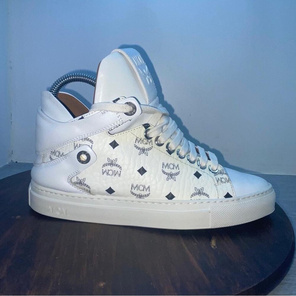 MCM Classic High Top Sneakers Shoes IT 36 US 6 White Leather Monogram